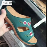Women Embroider Flower Colorful Ethnic Casual Sandals Comfortable Soft Slippers Flat Platform Open Toe Outdoor Beach