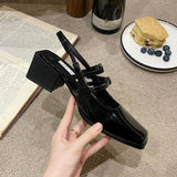 Spring New Retro Small Leather Shoes Square Head Double Buckle Strap Mary Jane Thick Heels Sandals for