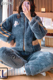 Women's Warm Home Clothes Sleepwear Ladies Flannel Thick Coral Fleec Oversized Woolen Pijama Zipper Plush Coral