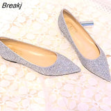 Size 31-44 Fashion Classics Silver Bling Glitter Flats Women Casual Pointed Toe Flat Loafers New Party Dress Sequin