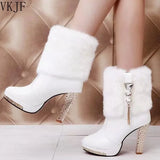 Women Fashion Sweet White Winter Warm Boots Ladies Casual Comfortable Fur Boots Female High Quality High Heel Boots
