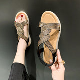 New Fashion Women's Flat Shoes 2023 Round Toe Rhinestone Sandals Soft Sole Slip-On Casual Shoes Woman Daily