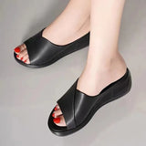 Heel Slippers Summer Women's 2023 New Sponge Cake Fish Mouth Wear Non-slip Thick Bottom Wild Soft Leather