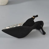 2024 New High Heels Mules Sandals Women Fashion Snake Pattern Thin Heeled Shoes Woman Back Strap Pointed Toe