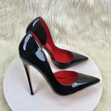 Breakj Upgraded Version Of Red Rib High Heels Slightly Shallow Side Of The Empty Tip Fine And Red Bottom 10Cm Patent Leather Hollow Single