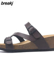 Fashion Women Wedge Cork Slipper 2023 New Summer Beach Outside Buckle Trifle Platform Med Heel Slide