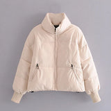 2021 Solid Color Fashion Winter Parka Women Long Sleeve Zipper Thick Warm Parkas Coat Casual Down Jacket With