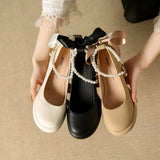 Breakj Jane Shoes In The Spring Of 2024 New Bow Pearl With High Heels Fairy Wind Coarse Single