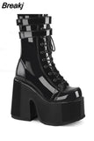 Design Cool Block Great Quality Gothic Style Woman Boots Fashion Chunky Platform Cosy Woman Shoes Ankle Boots Big Size