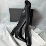 Winter New Black High Knee Length Elastic Boots Women's Lacquer Leather Side Zipper High Heels Elegant Versatile