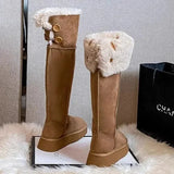 Women's Keep Warm Short Plush Flat Suede Snow Boots New Platform Knee High Boots for Women Outdoor Casual Cotton