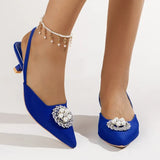 Brand Crystal Buckle Pearl Designer Shoes Women Low Thin Heels Sandals Pointed Toe Slingback Slip On Mules Dress
