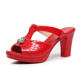Breakj Fish Mouth Cool Slippers Women's Summer Waterproof Table Thick Bottom Thick Heel Hollow Fitting Room Shoes Drag Large Size Outside Wearing A Word
