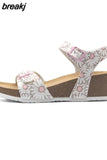 Fashion Women Cork Sandals 2023 New Summer Beach Wedge Trifle Buckle Strap Black White Platform Outside Sandalias