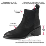 Ankle Boots Women Cow Leather Block High Heels Brown Black Chelsea Genuine Leather Short Boot Elegent Bootie Goth
