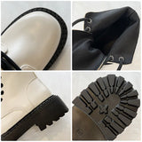 Platform Combat Boots for Women Autumn Winter PU Leather Ankle Booties Women Punk Thick Bottom Non Slip Motorcycle