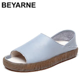 Genuine Cow Leather Women Flat Sandals Summer Flats Shoes Comfortable Soft Bottom Open Toe Gladiator Sandals For