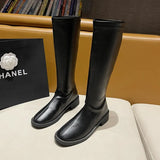 Black Patent Leather Ankle Boots Round Toe Patent Leather Beige Ladies Fashion Winter Long Women's Boots Botas