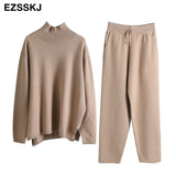 Pieces Set Women Knitted Tracksuit Turtleneck Sweater + Carrot Jogging Pants Pullover 2021 Sweater Set CHIC Knitted