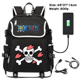 Anime Canvas Backpack Cartoon One Piece Cosplay Shoulder Bag School Laptop Bag Men Women USB Charging computer Travel