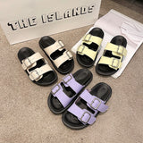 New Summer Women Outside Holiday Buckle Slipper Casual Beach Open Toe Flat with Non-slip Slide
