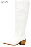 Western Boots 2023 Hot Fashion Pointed Toe Embroidery Vintage Style Country Knee-high Boots Retro Dress Comfort