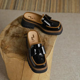 Women's Sneakers With Platform Shoes Thick Sole 2023 Casual Leather Low Fabric Mules Rubber Concise Square Toe Rome
