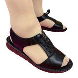 Shoes for Women Sandals Pu Leather Comfort Mother Shoes Zipper Flat Sandals Casual Summer Footwear Soft Sandalias
