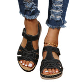 Summer Vintage Female Al Line Soft Bottom Large Size Round Wedge Sandal Female