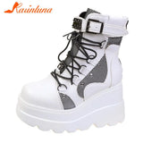 Women's Punk Gothic Platform Wedge Ankle Boots 2023 Hot Sale Round Toe Lace Up Buckle Strap Short Boots Side Zipper Female