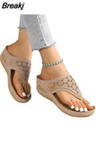 Toe Wedge Sandals Women 2023 Summer Thick Platform Beach Sandals Woman Plus Size 44 Low Heels Gladiator Sandalias De