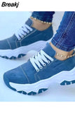 Sneakers Autumn Casual Breathable Solid Color Thick Sole Sneakers Fashion Running Walking Lace Up Sneakers Women Size