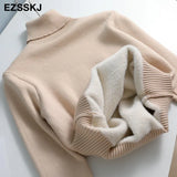 Autumn winter fur basic warm velvet Sweater Pullovers Women female high-neck Fleece sweater thick Turtleneck Knit