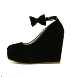 Queen High Heels Fashion Wedges Ladies Platform Buckle Bowtie Pumps For Woman Plus Size Wedding