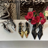 Women Sandals Thin High Heels Ankle Strap Pointed Toe Narrow Band Clip Toe Shoes Fashion Gladiator Sandals Brand 2023