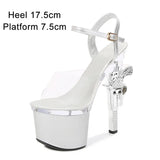 Women's Shoes Stripper Heels Platform Sandals Mules High Heels 17.5 cm Transparent Strip Pole Dance Pistol Heel Size