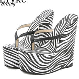 Summer Platform Wedges Women Slippers Sandals Fashion Zebra Pattern Thick Bottom High Heels Ladies Shoes Flip Flops