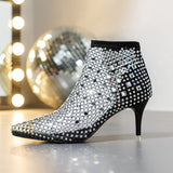 Summer New Pointy Sandals Hollowed-Out Network Celebrity Hollowed-Out Diamond-Encrusted Short Boots Summer Sexy Large-Sized Medium