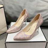 Autumn Fashion Nightclub High Heels Wedding Shoes Banquet Sexy Stiletto Pointed Embossing Pumps Women Shoes Large size