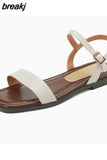Size 32-43 Women Flats Sandals Summer 2023 Real Leather Low Heels Shoes For Women Retro Buckle Casual Sandal