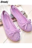 Ballet Flats Fashion Bow-Knot Women Shoes Slip on Flat Sweet Hollow Summer Female Shoe Beige 2023 New Women Flat