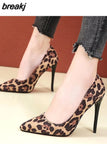 Rubber Bottom High Heels Shoes Women Pumps Flock Leopard Print Sexy Stilettos Party Heeled Designer Shoes Large Size