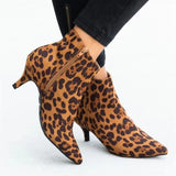 Women's Ankle Boots Leopard Female Zip Pointed Toe Woman Snakeskin Stilettos Plus Size Sexy Ladies Suede Female