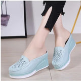 Hot Summer Women Platform Slipper pattern Floral Flats Breathable Leather Casual Shoes Slip-on comfortable Nurses