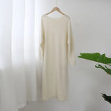 O Neck Knitted Dress Women Batwing Long Sleeve Basic Casual Straight Dress Soft Home Style Lady Long Dresses