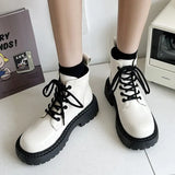 Platform Combat Boots for Women Autumn Winter PU Leather Ankle Booties Women Punk Thick Bottom Non Slip Motorcycle