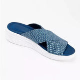 Summer New Flat Heel Fish Mouth Cool Drag Thick Soles Large Size Flying Woven Cross Women's