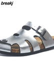 New Summer Buckle Cork Slipper 2023 Casual Women Beach Outside Non-slip Closed Toe Cut-outs Slides