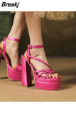 High Heeled Women's Sandals 2023 Summer Buckle Strap Platform Pumps Simply Element Comfortable Walking Plus Size