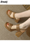 New Summer Sandals Fashion Sexy Elegant Solid Color Sandals Shallow Leaky Toe Slip-on Buckle High Heels Party